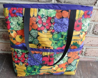 Market Tote Colorful Veggie Insulated