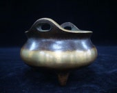 Ancient Chinese Bronze Censer Top Handles Incense Burner quot QianLong quot Mark