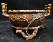 Old Chinese Bronze Bamboos Carving Incense Burner Censer quot XuanDe quot Mark