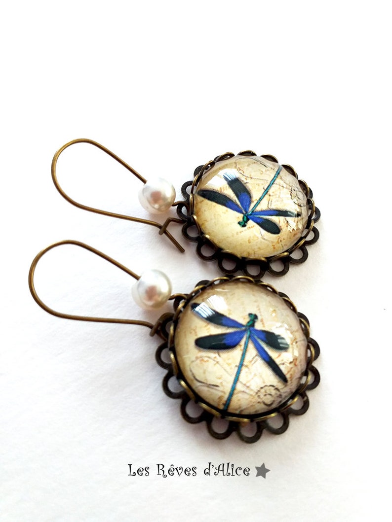 Boucles d'oreille libellule bleu chrome modèle unique | Etsy