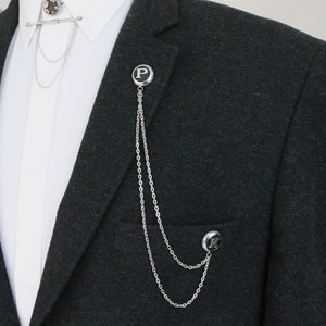 Broche de corrente personalizado, alfinete de colar com letras personalizadas, lapela artesanal de jaqueta, presente para homens, acessórios de joias masculinas, padrinhos de casamento
