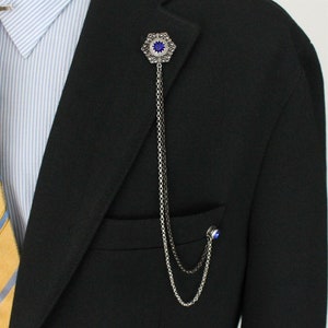 HandMade Jacket Chain Brooch, Jacket Lapel Pin, Chain Lapel Brooches, Gift For Him, Men&#39;s Jewellery Accessory, Groomsmen Gifts