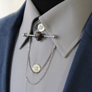Skull Collar Pin, Gold and Silver Color, Collar Bar, Shirt Collar Clips, Shirt Accessory, Men&#39;s Accessories Wedding Accessory, Gifts for Man