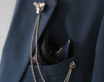 ハンドメイドジャケットチェーンブローチ：メンズスーツアクセサリー