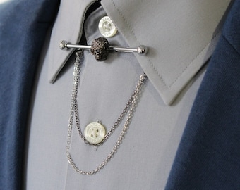 Skull Collar Pin, Collar Bar, Shirt Collar Clips, Collar Tie Bar, Shirt Accessory, Men's Accessories, Man Wedding Accessory, Gifts for Men