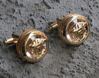 Gold & Silver Color Medusa Cufflinks, White Stone Unique Design Men's Jewelry, Gifts For Him, Wedding Groomsmen Dad Gift, Wedding CuffLinks