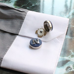 Abotoaduras de botão personalizáveis, abotoaduras de letras feitas à mão, joias masculinas de design exclusivo, presentes para ele, acessório de casamento padrinho