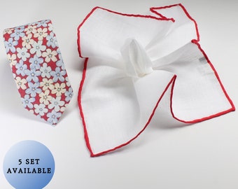 Floral Tie and Pocket Square Set | Flower Tie and Handkerchief | Wedding NeckTie Set | Grooms & Groomsmen Tie | Gift For Him | Skinny Tie