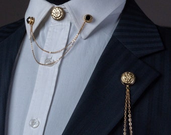 Handmade Shirt Jacket Collar Chain Brooch Set, Lapel Pin,Shirt Chain Pin, Lapel Brooch,  Wedding Accessory, Gift For Him