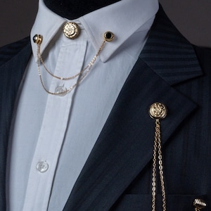 Handmade Shirt Jacket Collar Chain Brooch Set, Lapel Pin,Shirt Chain Pin, Lapel Brooch,  Wedding Accessory, Gift For Him