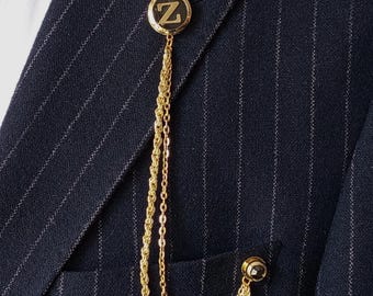 Customized Letter Lapel Chain Pin for Men, Handmade Gold Black Suit Brooch Man, Personalized Jacket Collar Brooch, Birthday Gifts Mens