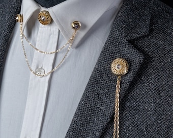 Ensemble de broches en chaîne pour col veste et chemise rose, épingles de chaîne pour costume, broches, accessoires de mariage de fiançailles, cadeaux pour lui homme