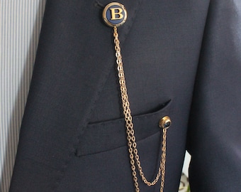 Custom Letter Lapel Chain Brooch: Customized Handmade Lapel Pin, Personalized Suit Jacket Collar Pin, Gifts For Men Accessory Groomsmen