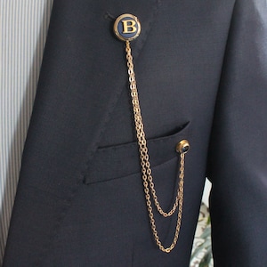 Broche de lapela de corrente feito à mão personalizado, alfinete de colarinho de jaqueta de carta personalizada, presentes para homens, acessórios de joias masculinas padrinhos de casamento