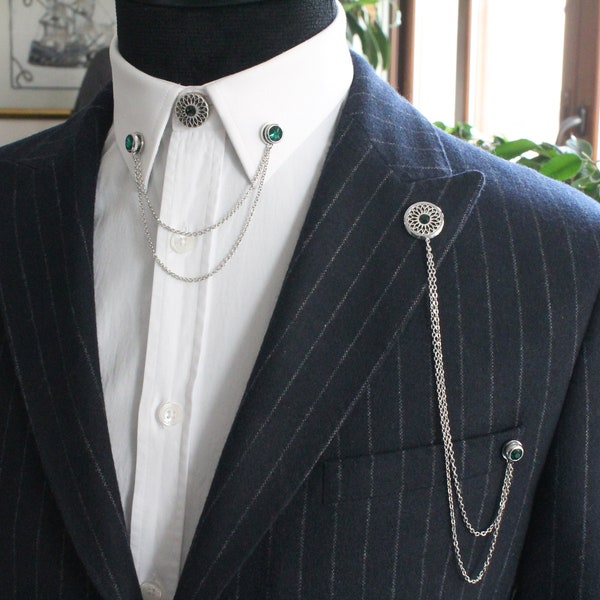 Lapel Pin Brooch Set, Shirt Jacket Collar Chain, Shirt Chain Pin, Lapel Brooch, Gift For Groomsmen, Men's Jewellery Accessory, Man Gifts