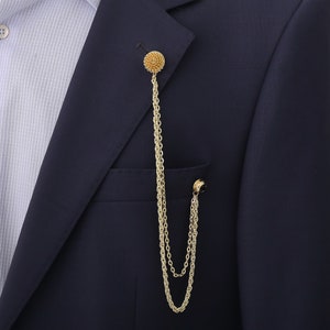 2 Colors Jacket Chain Brooch, Gold Jacket Lapel Pin, Silver Jacket Brooch, Jacket Pin, Men Jewelry Groomsmen, Gift For Him,Wedding Accessory