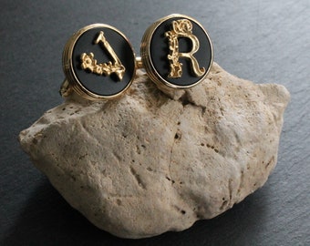 Personalized initial Cufflinks, Handmade Letter Cuff Links, Unique Design Men&#39;s Jewelry, Gifts For Him, Wedding Accessory Groomsmen Dad Gift