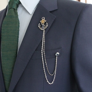 Broche de cadena de letra de ancla, pin de cuello de letra personalizado, solapa hecha a mano de chaqueta, regalo para hombre, accesorio de joyería para hombre, padrinos de boda