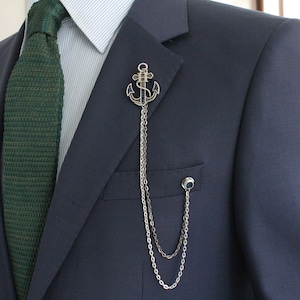 Broche de corrente de carta de âncora, alfinete de colar de carta personalizado, lapela artesanal de jaqueta, presente para homem, acessório de joalheria masculino padrinhos de casamento