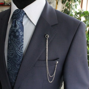 5 Models in 1 Jacket Chain Lapel Pin with Changeable Stones, Silver Color Handmade , Unique Men's Jewelry, Gifts For Him, Wedding Groomsman