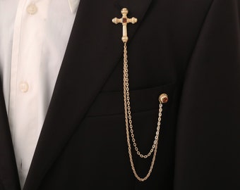 Épinglette de veste croisée, broche de chaîne de veste en or et en argent, épingle de veste, garçons d’honneur de bijoux pour hommes, cadeau pour lui, accessoire de bijoux de mariage,