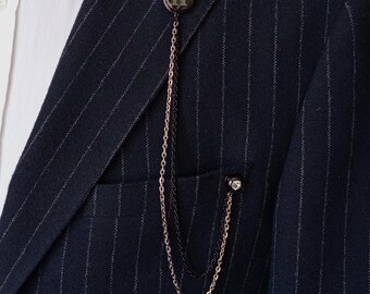 Customized Letter Lapel Chain Pin for Men, Handmade Black Suit Brooch Man, Personalized Jacket Collar Brooch, Birthday Gifts Mens