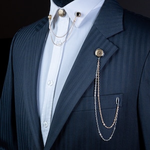 Handmade Shirt Jacket Collar Chain Brooch Set, Lapel Pin,Shirt Chain Pin, Lapel Brooch,  Wedding Accessory, Gift For Him