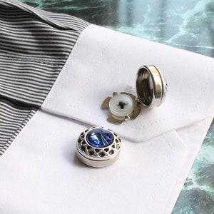Blue Stones Button Cover Cufflinks, Handmade Cuff Links, Unique Design Men&#39;s Jewelry, Gifts For Him, Wedding Accessory Groomsmann