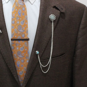 Hand Made Chain Brooch Lapel Pin, Jacket Collar Pin, Man Shirt Chain Lapel Brooch, Gift For Him, Men&#39;s Jewellery Accessory, Mens Wedding
