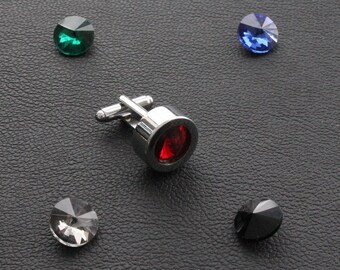 5 Models in 1 Cufflink with Changeable Stones, Silver Color Handmade Cuff Links, Unique Design Men Jewelry, Gifts For Him, Wedding Groomsman