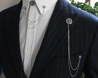 Handmade Shirt Collar Chain Brooch Set, Jacket Lapel Pin, Shirt Chain Pin, Lapel Brooch, Gift For Him, Men's Jewellery Accessory, Mens Gifts