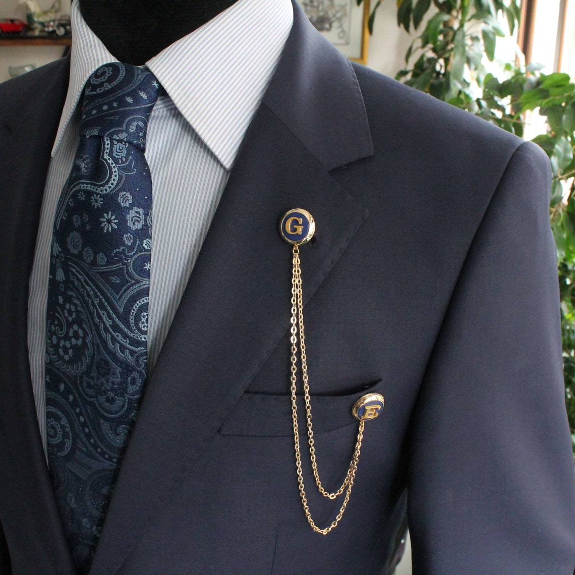 Customized Jacket Chain Brooch, Personalized Letter Lapel Pin, , Men's ...