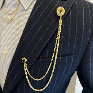 Conjunto de broche de cadena de cuello de camisa de color dorado, pasador de solapa de chaqueta, pasador de cadena de camisa, broche de solapa, regalo para él, joyería de regalos para hombres imagen 2