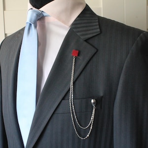 Pink Jade Natural Stone Handmade Chain Lapel Brooch, Jacket Collar Pin, Gifts For Man, Men&#39;s Jewellery Accessory Wedding Groomsmen