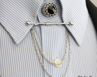 Silver Shirt Collar Pin and Button Cover Set , Chain Collar Bar, Shirt Clips,Men's Wedding Accessory, Shirt Collar Bar, Birthday Gift Mens Silver Shirt Collar Pin and Button Cover Set , Chain Collar Bar, Shirt Clips,Men's Wedding Accessory, Shirt Collar Bar, Birthday Gift Mens