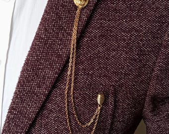 Handmade Lion Jacket Lapel Pin Brooch with Chain, Gold & Silver Plated Suit Accessory for Men, Groom Gift, Luxury Gentleman Brooch