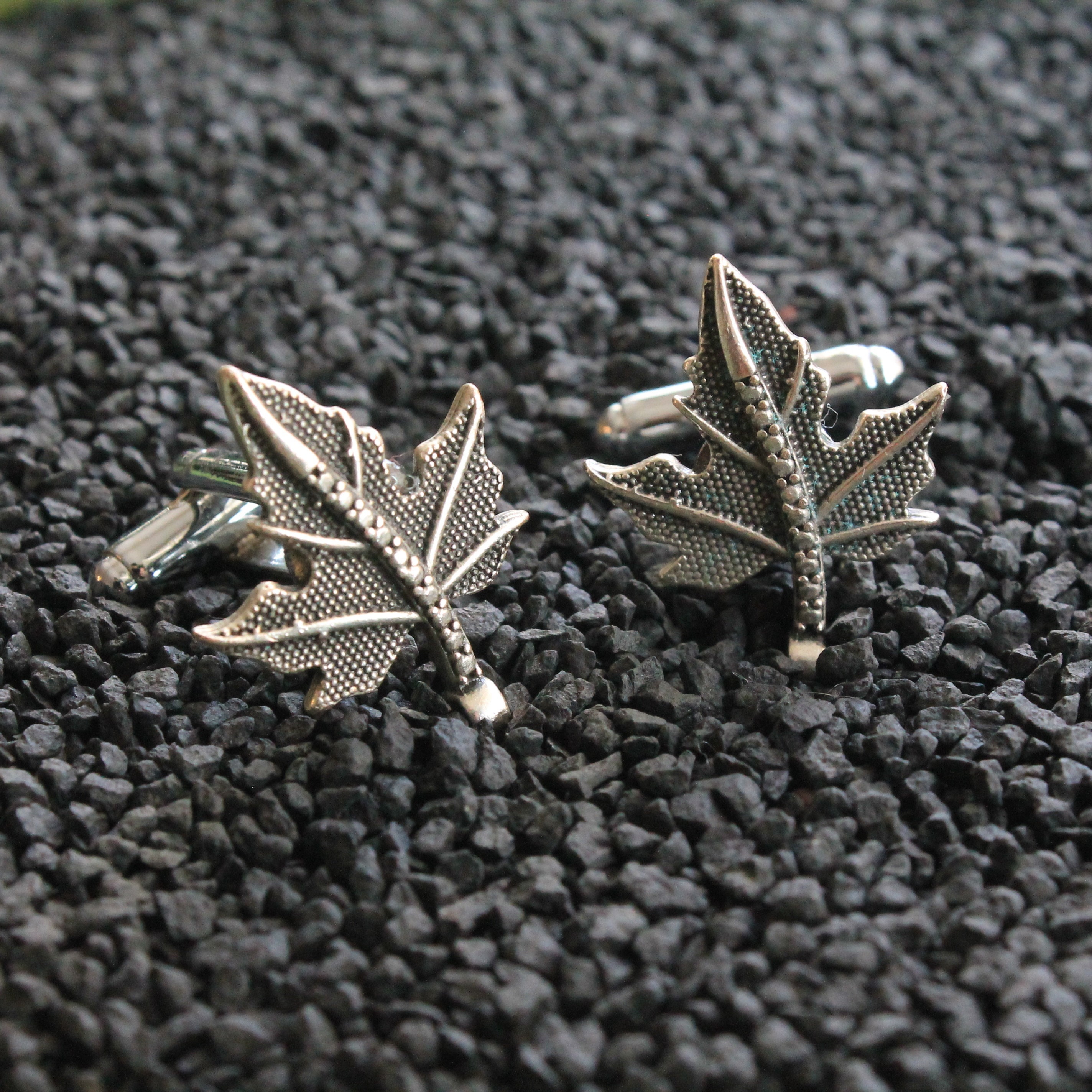 Leaf Figured Cufflinks: Plated Brass, Groomsmen Wedding Accessory