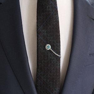 Handmade Silver Color & Blue Stone Tie Tack with Chain, Tie Clip, Tie Bar, Men&#39;s Wedding Jewellery for him husband, Man Dad gifts Groomsmen