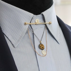 Alfiler de cuello de camisa con letras de color dorado, alfiler de cuello de letra personalizado, barra de cuello hecha a mano, regalo para hombre, padrinos de boda de joyería para hombres