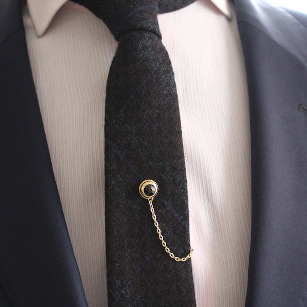 Tie Tack with chain, Tie Clip, Tie Bar Pin, Hand Made Unique Design, Men's Wedding Jewellery, Gift for him husband, Man Dad gifts