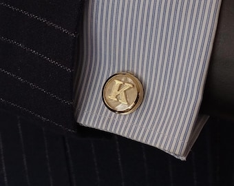 Handmade Gold Plated Initial Cufflinks – Personalized Monogram Cuff Links – Customized Gold & White Formal Mens Wedding Gift Accessory