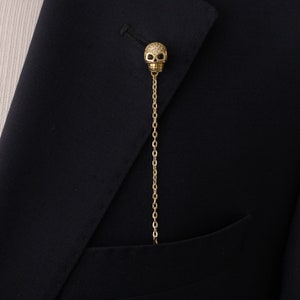 Skull Lapel Chain Handmade, Unique Design lapel chain pin, Gift for him, mens gifts, lapel pins men, Men's Jewellery Accessory for Wedding