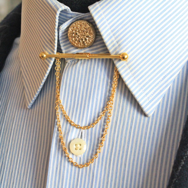 Conjunto de broche de cadena de cuello de camisa de color dorado, pasador de solapa de chaqueta, pasador de cadena de camisa, broche de solapa, regalo para él, joyería de regalos para hombres Style 1