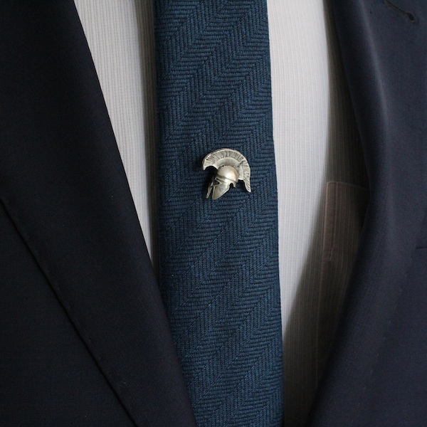 Spartan Helmet Tie Tack with chain, Tie Clip, Tie Bar, Hand Made Unique Design, Men's Wedding Jewellery, Gift for him husband, Man Dad gifts