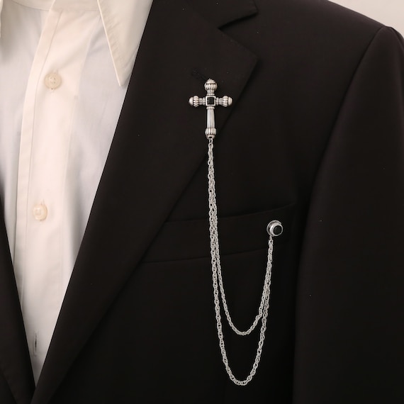 Épingle à Cravate Ou Chapeau En Argent Sterling Croix Religieuse Pierres Bleues - Occasion