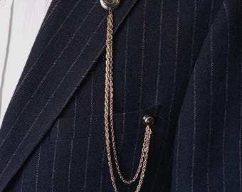 Customized Letter Lapel Chain Pin for Men, Handmade Silver Black Suit Brooch Man, Personalized Jacket Collar Brooch, Birthday Gifts Mens
