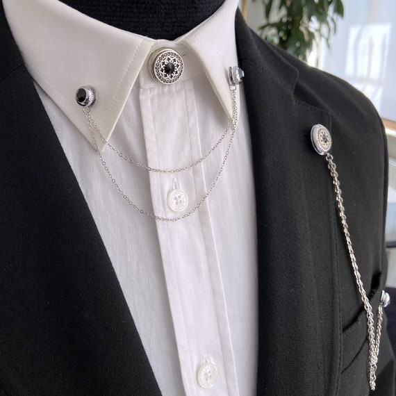 Handmade Shirt Collar Chain Brooch Set Jacket Lapel Pin - Etsy