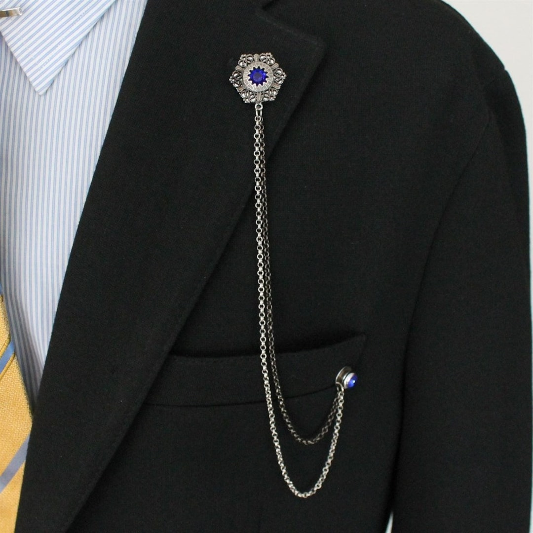 Handmade Jacket Chain Brooch, Jacket Lapel Pin, Chain Lapel Brooches