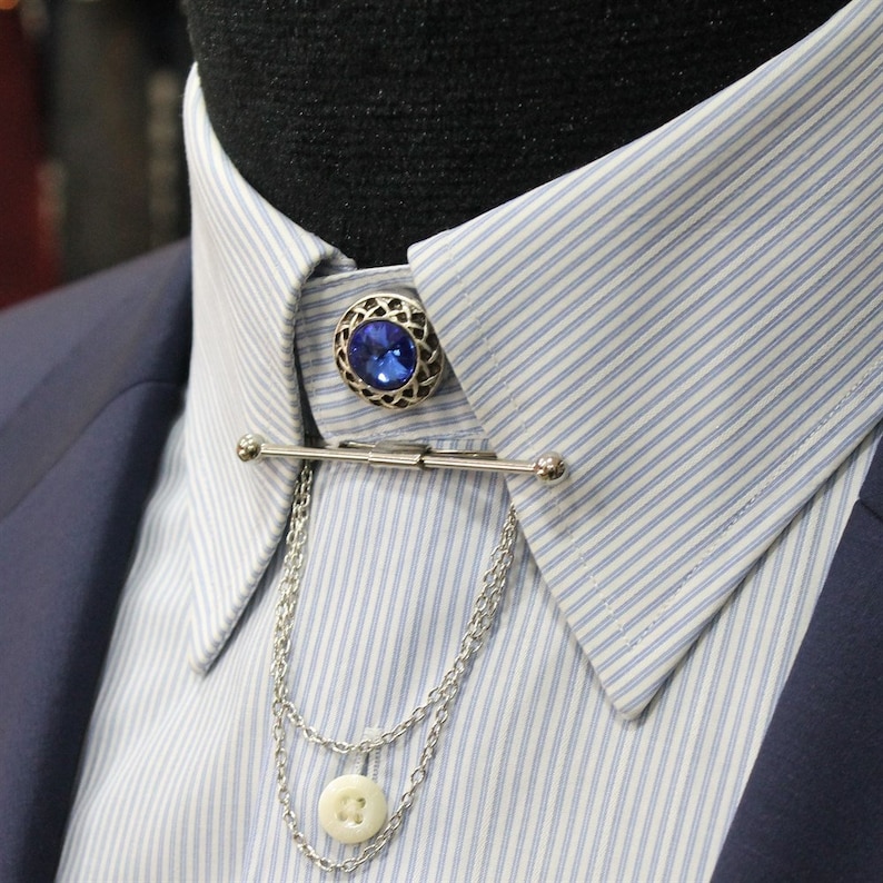 Silver Color Collar Pin, Collar Bar, Shirt Collar Clips, Men's Collar Tie Bar, Shirt Men's Accessories, Man Wedding Accessory, Gifts for Men C.Pin+Button Cover 1