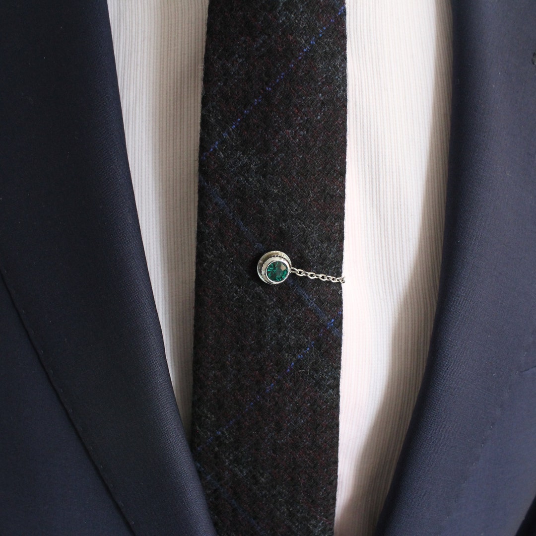 Tie Tack With Chain, Tie Clip, Tie Bar, Hand Made Unique Design, Men's